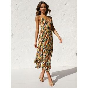 Commense Boho Chic Vibrant Floral‎ Print Midi Dress Cami Summer Midi Sundress S